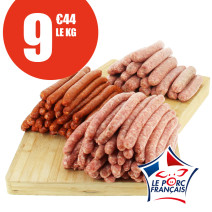 Colis 3kg de chipolatas de porc, 3kg de merguez de porc et 3kg de saucisses de porc Le Porc Français