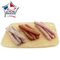 Assortiment 4 chipolatas, 4 chipolatas aux herbes et 4 merguez pur porc Le Porc Français