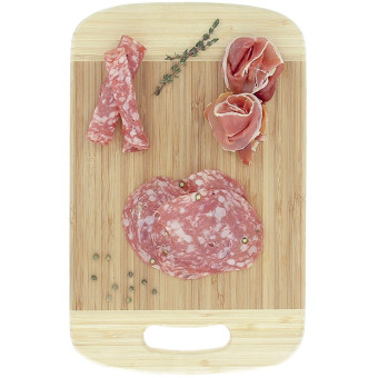 Plateau Charcuterie Label Rouge 4 tranches de Jambon Sec, 4 tranches de Rosette, 4 tranches de Pavé au poivre – vue de haut