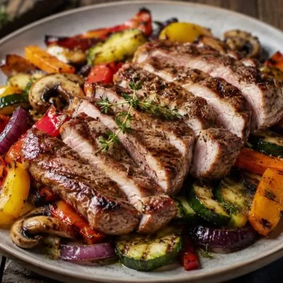 Cabecero de porc grillé et ses petits légumes