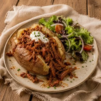 Pommes de terre garnies à l'effiloché de porc au barbecue