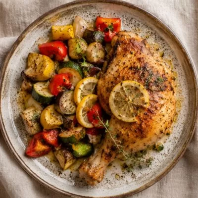 Cuisse de poulet marinée au citron et tian de légumes